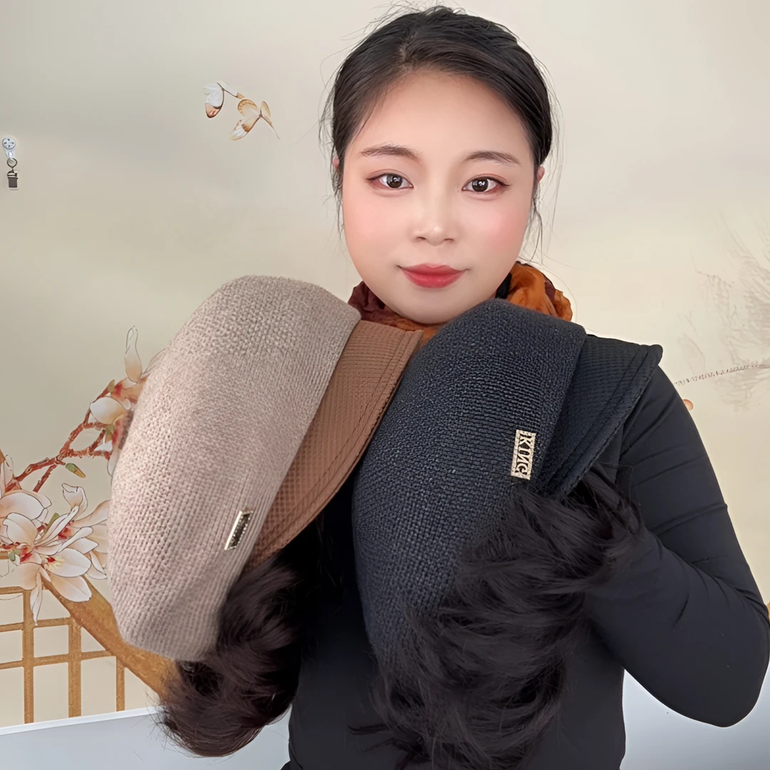轻奢风假发一体帽针织软檐鸭舌帽女秋冬显脸小画家帽时尚贝雷帽