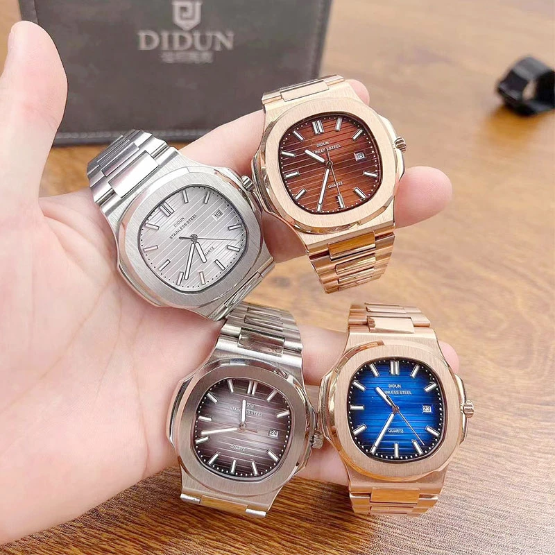 迪顿复古潮牌手表鹦鹉螺全钢方形时尚奢华夜光防水日历手表男气质