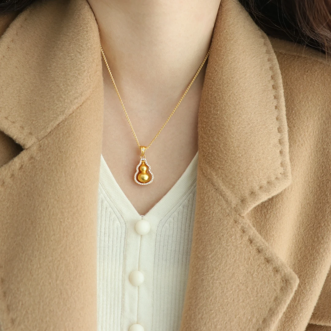 因缺斯汀饰品 铜合金项链 【福禄常满】古法金色葫芦项链平价显贵