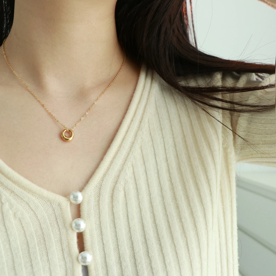 钛钢项链 因缺斯汀极简圆圈吊坠钛钢镀金项链简约百搭冷淡风