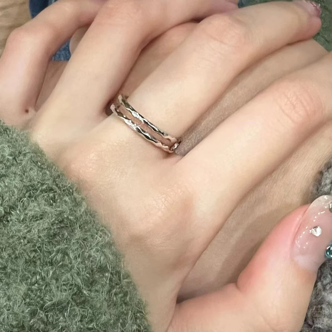 925银戒指 因缺斯汀 双层水波纹开口戒指百搭时尚简约chic戒指