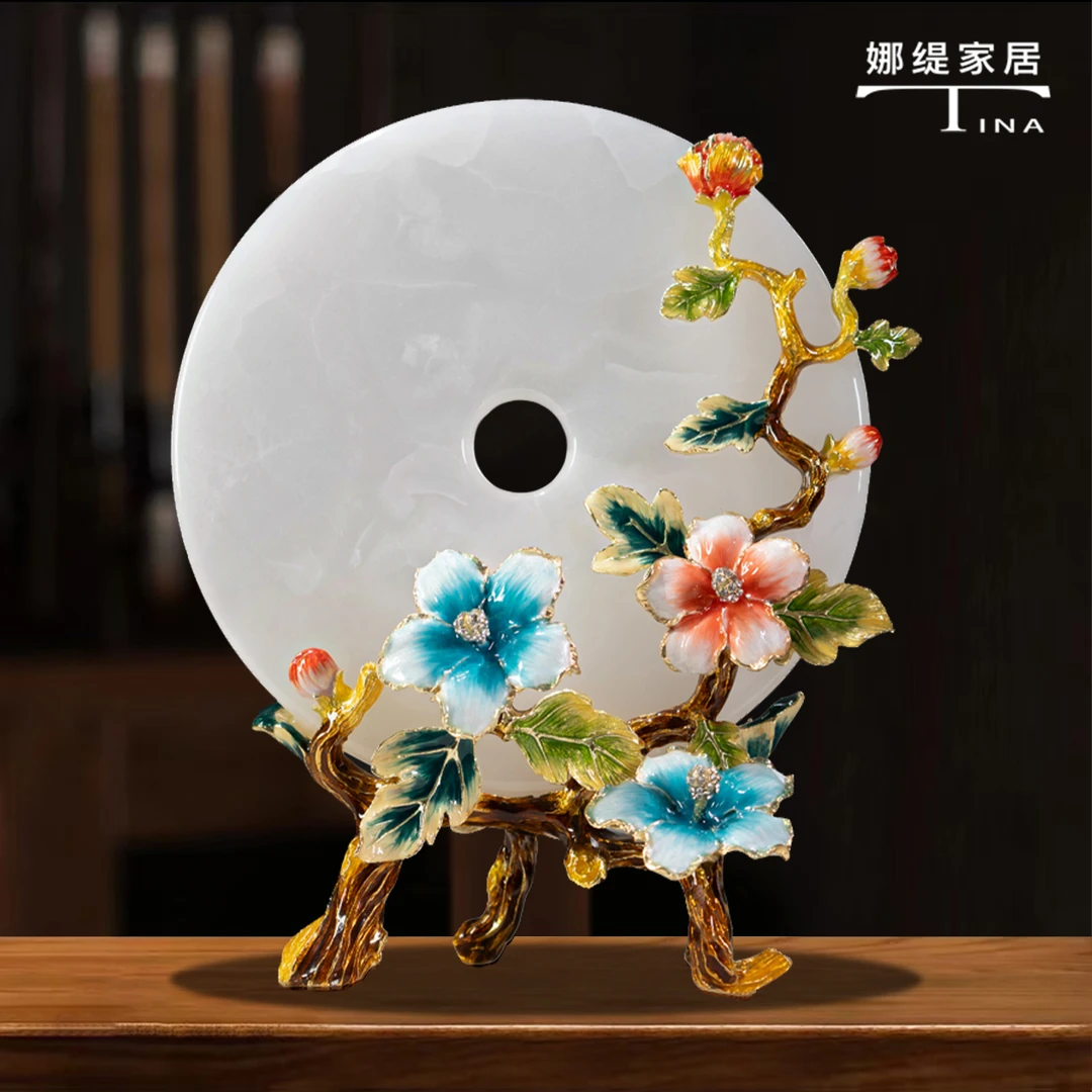 《花团锦簇》手工珐琅彩高档平安扣客厅摆件酒柜玄关电视柜两旁摆设