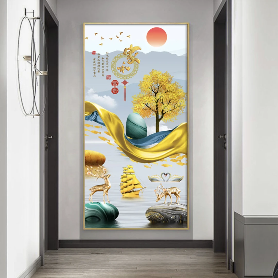 家和富贵前程似锦玄关装饰画客厅过道走廊挂画晶瓷立体镶钻框画