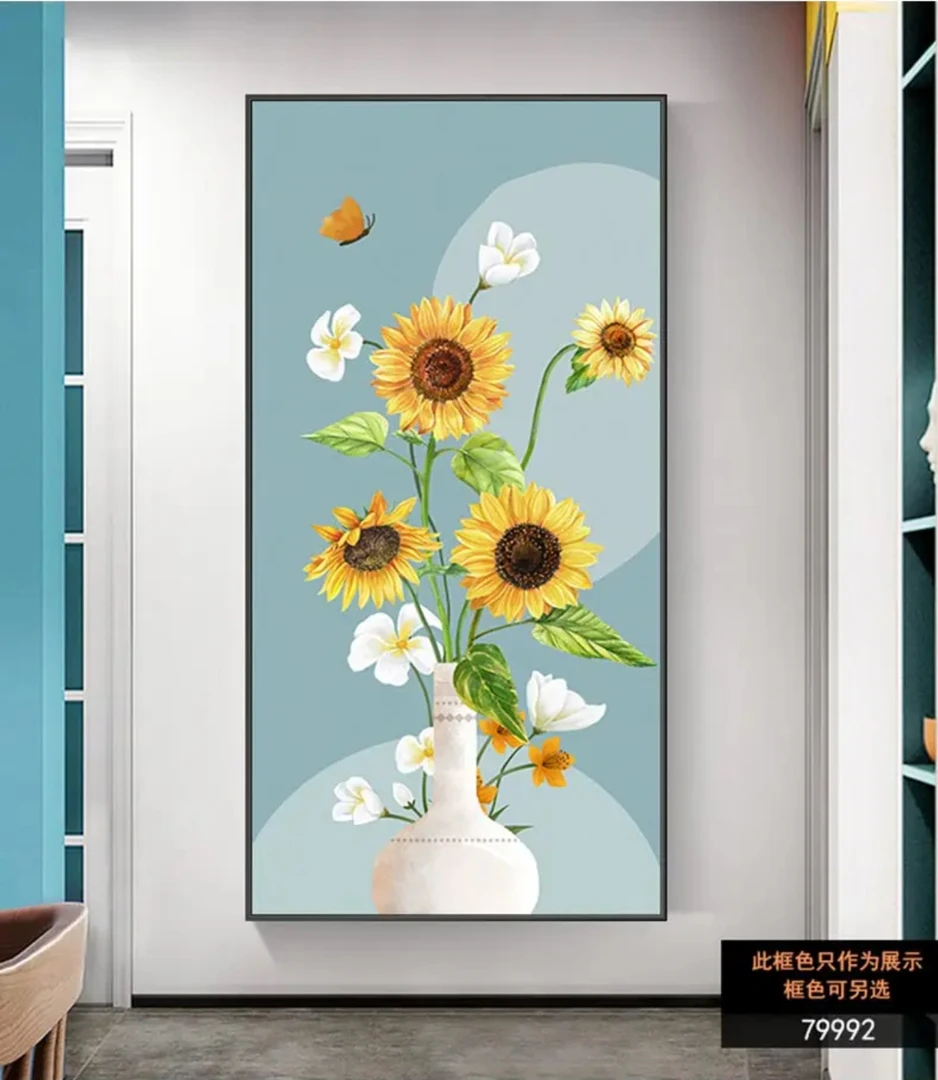 向日葵向日暖阳进门玄关装饰画客厅过道走廊挂画晶瓷立体镶钻框画