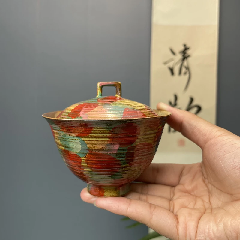 民厝复古七彩二才盖碗陶瓷茶具闷茶碗日式瓷盖碗泡茶碗家用高档碗