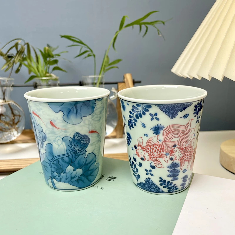 民厝青瓷年年有鱼荷花鱼可乐杯陶瓷茶具茶杯主人杯大容量品茗杯子