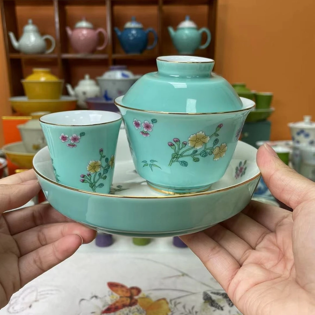 mincuo/民厝蓝色二才盖碗+壶承+茶杯