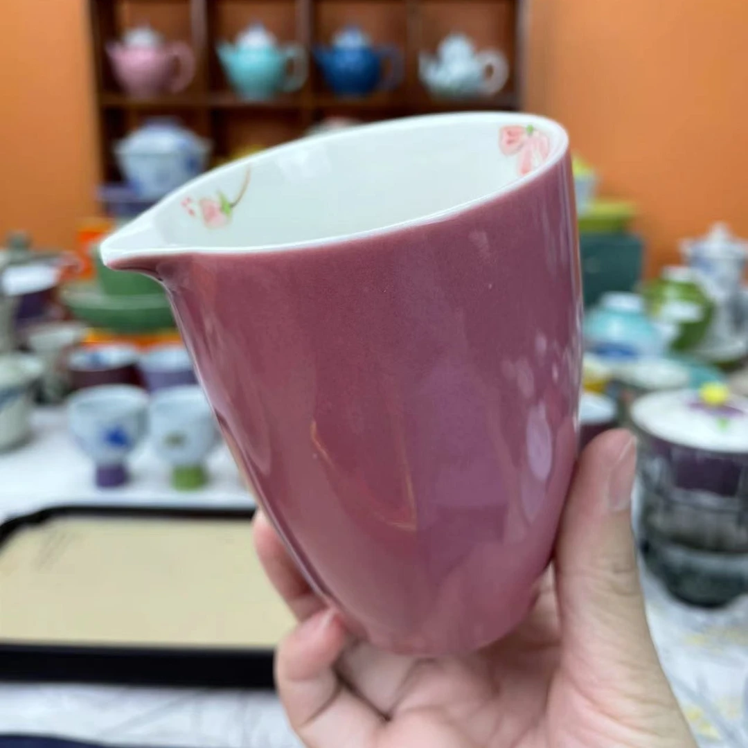 mincuo/民厝粉色内绘樱花公道杯 陶瓷公杯分茶器茶具套装茶海茶具