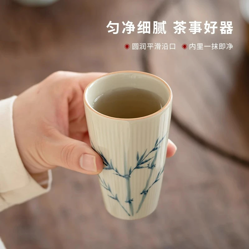 民厝 手绘蓝竹竖纹闻香杯大容量中式主人杯陶瓷功夫茶杯品茗礼盒