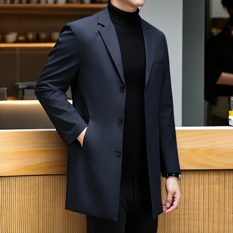 【老爺車】男士风衣春秋修身中长款商务时尚外套简欧长款西服帅气款