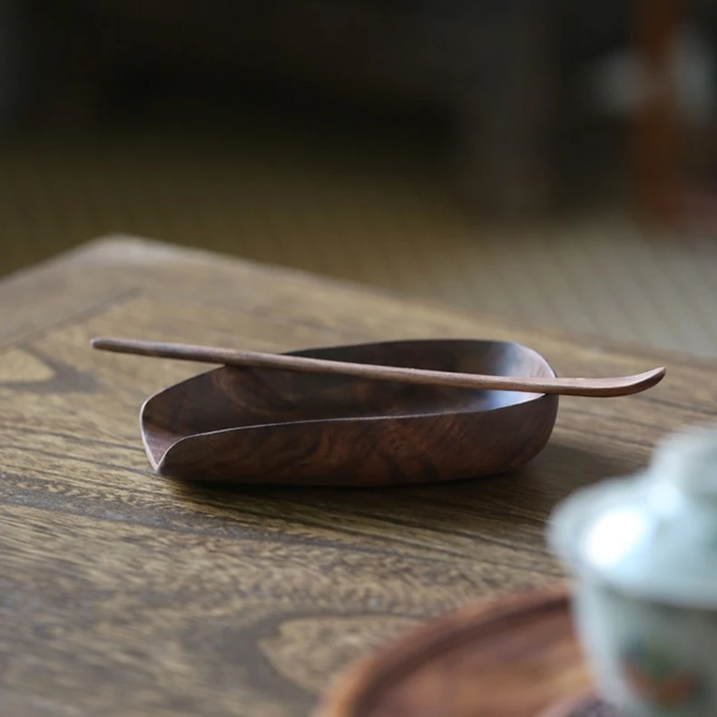 中式茶则茶拨陶瓷茶配件两件套实木赏茶器复古功夫茶具