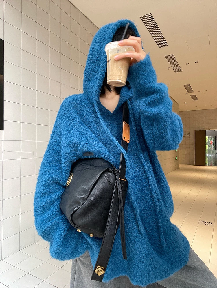 【 PAOMIAN 】新款宽松百搭两色连帽宽松显瘦针织简约套头毛衣#857