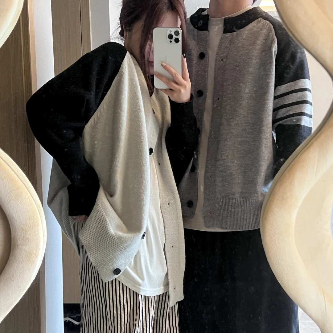 秋冬2023撞色拼色百搭休闲针织设计感外套上衣#9988