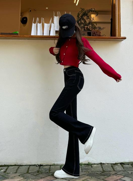 高腰弹力牛仔裤