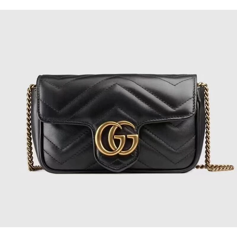 99新 GUCCI/古驰 安洁利田哥古驰黑金mini马蒙链条包/QX