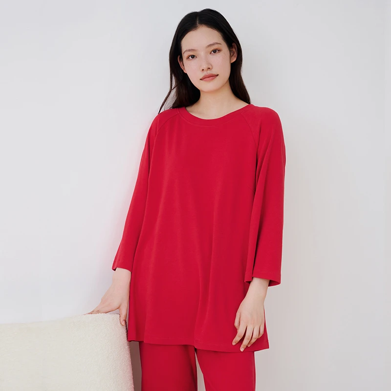 宽画新年款柔软舒适家居服棉莫大码睡衣套装长袖睡裤女士-KH96592