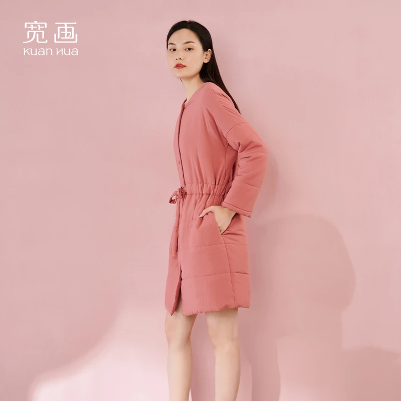 宽画【福利款】夹棉家居服女士睡袍纯棉冬季加厚睡裙保暖-KH1904205