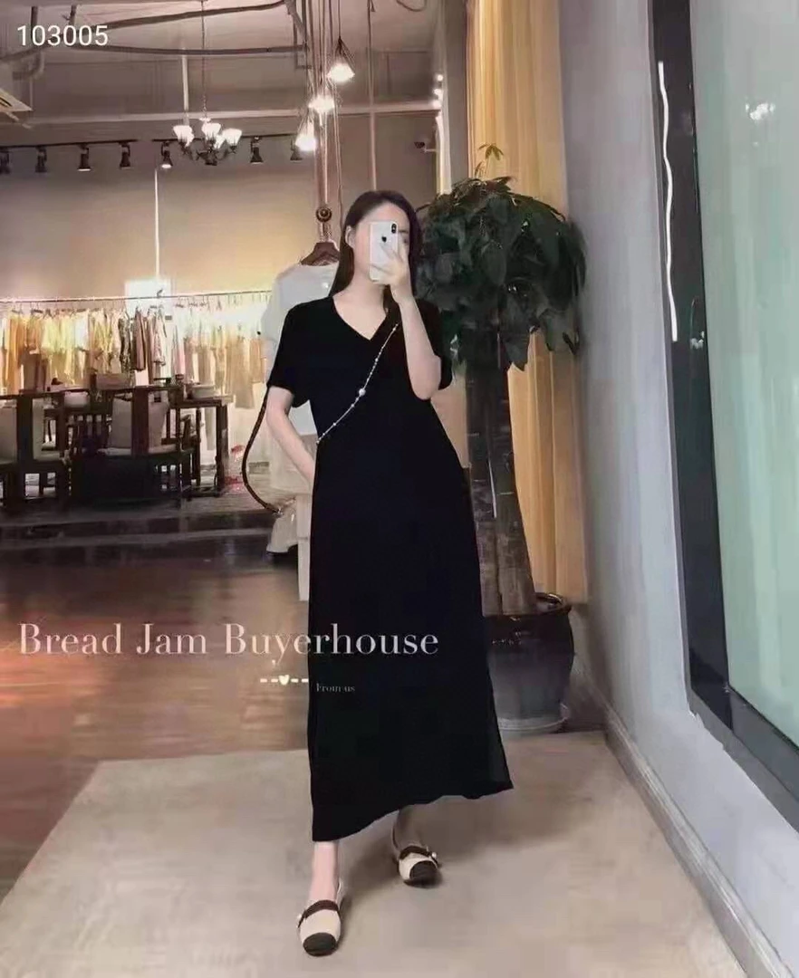 百搭简约蝴蝶结优雅真丝丝绒夏季连衣裙裙子显瘦百搭小黑裙