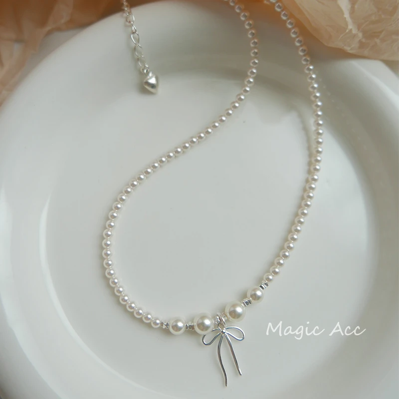 坠链均925银 【银蝶】气质轻奢强光蝴蝶结施家贝珠法式百搭精致优雅
