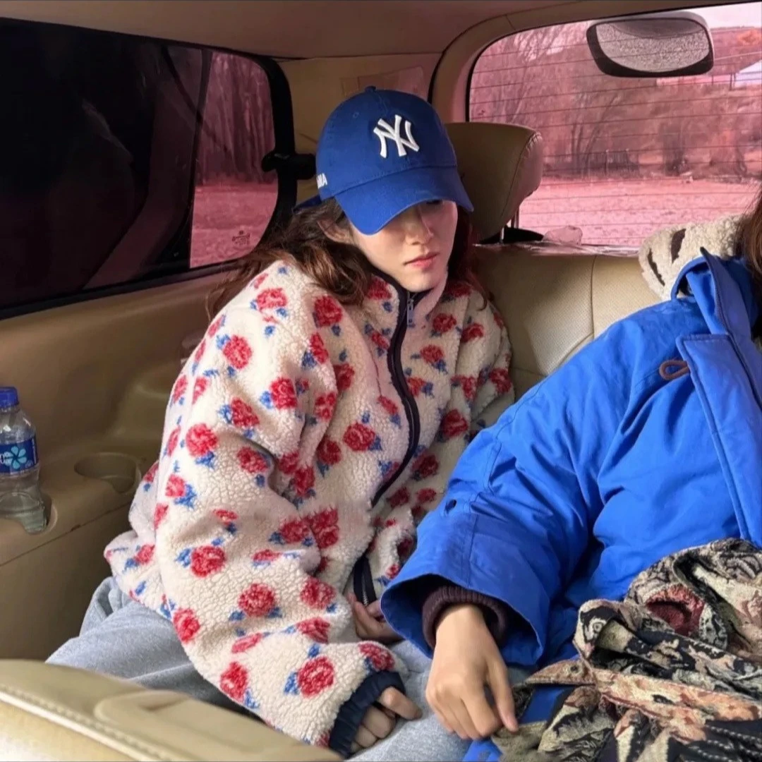 sie*ne 宽松拉链款玫瑰摇粒绒碎花外套女冬季新款时髦立领保暖