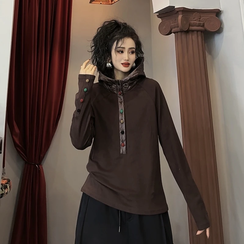 原创设计秋冬纯色女士连帽卫衣韩版通勤百搭打底休闲女上衣-2699