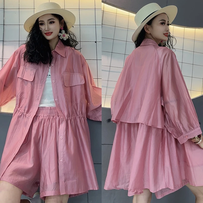 高级感衬衫短裤一整套装女夏季防晒2024新款时尚休闲两件套-5599