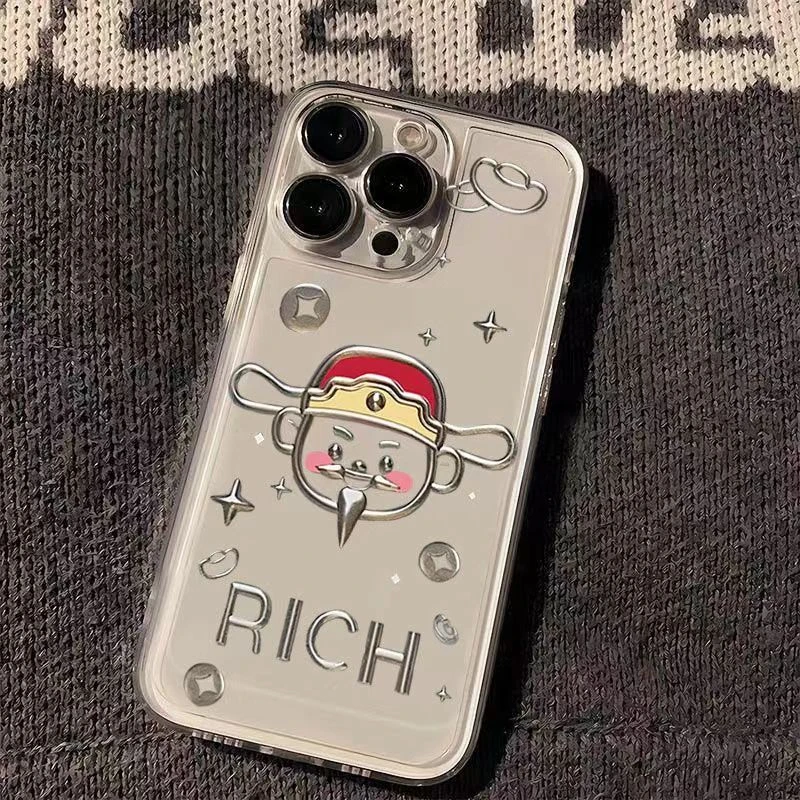线条财神适用苹果13手机壳14iphone15pro/12女11华为vivo小米oppo