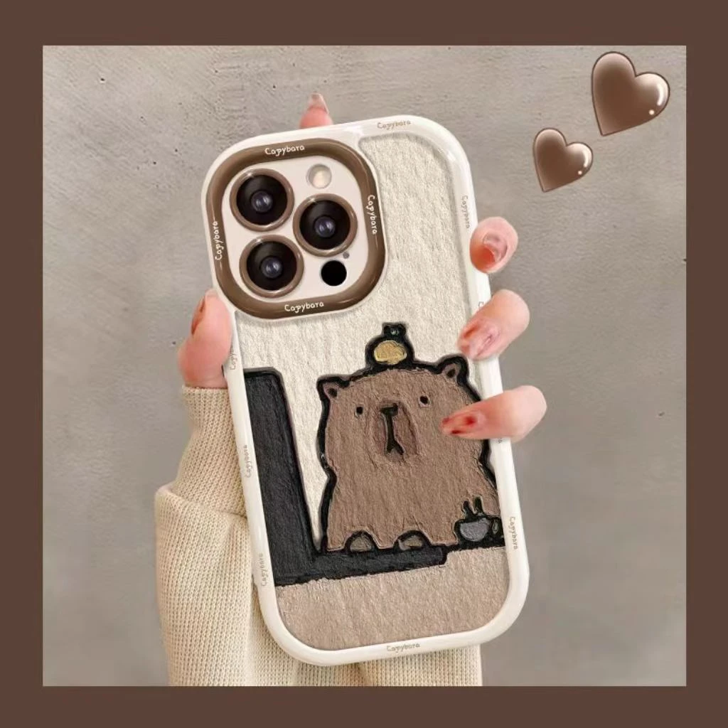 油画水豚适用苹果13手机壳14iphone15pro/12女11华为vivo小米oppo