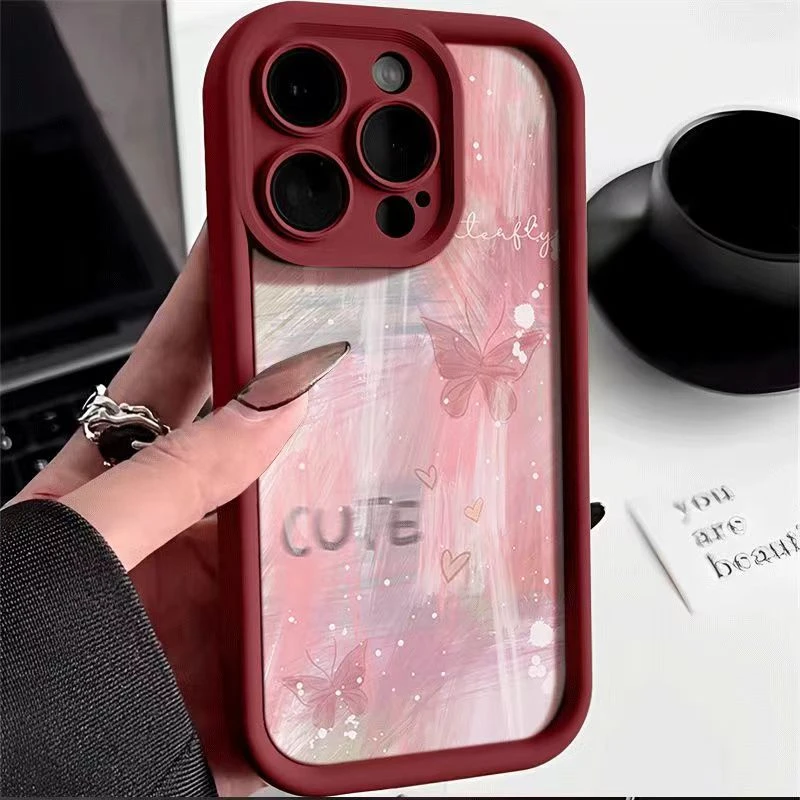 涂鸦蝴蝶适用苹果13手机壳14iphone15pro/12女11华为vivo小米oppo
