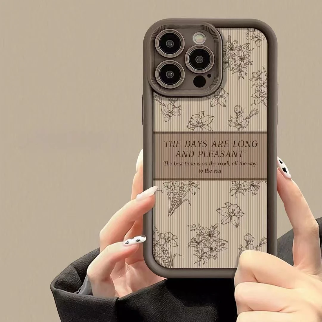 花卉线稿适用苹果13手机壳14iphone15pro/12女11华为vivo小米oppo