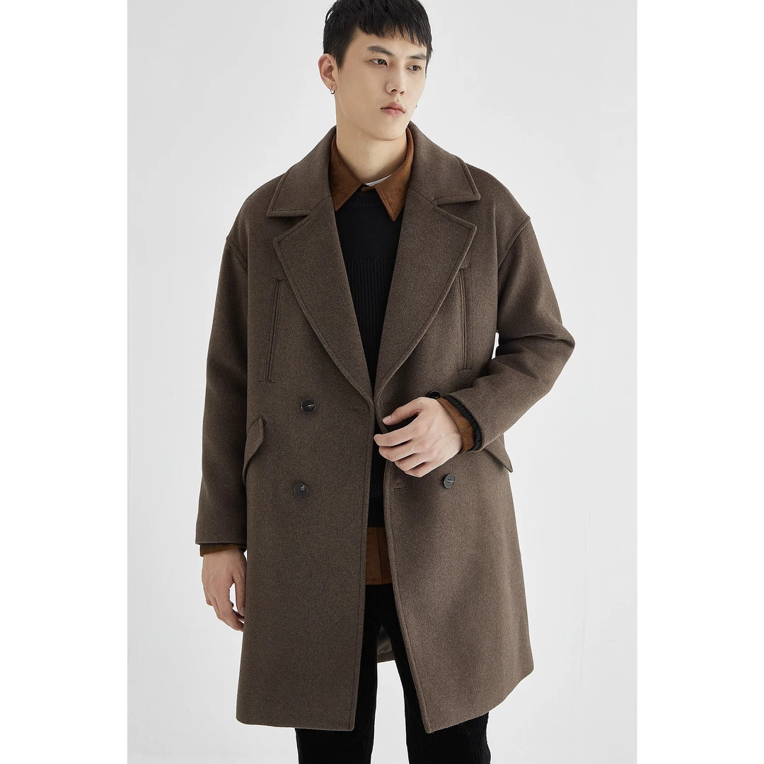 大衣男款冬中短款毛大衣男士秋冬季加厚单面呢上衣男士呢子外套