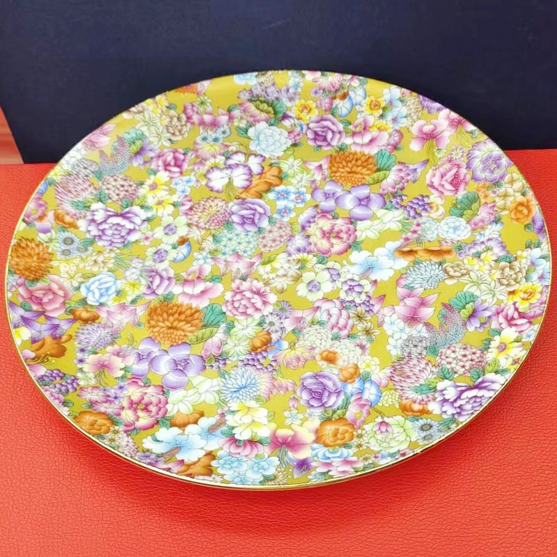 金边珐琅彩牛排平盘子圆形中式家用菜盘碟子大茶盘干泡台陶瓷茶具