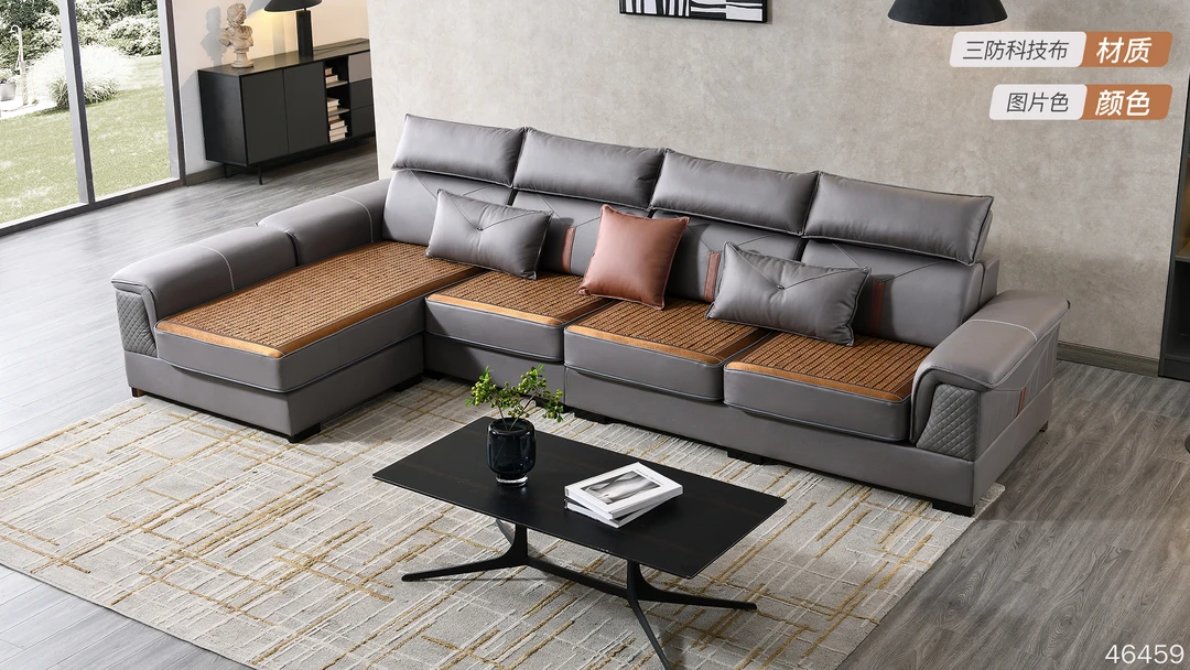 北欧布艺沙发客厅现代简约小户型家具组合冬夏两用藤板科技布沙发