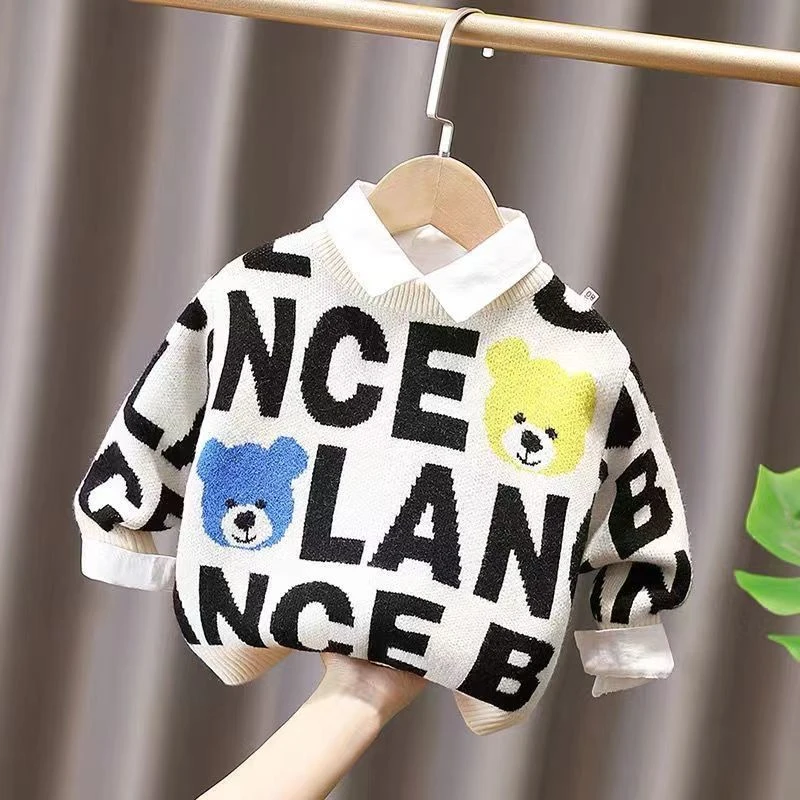 【小扬哥推荐】新款男童毛衣男孩加厚保暖套头针织衫男宝水貂绒圆