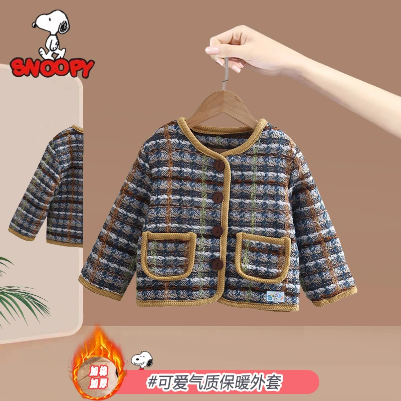 史努比儿童春秋冬小香风夹棉外套洋气 女宝韩版时髦外套