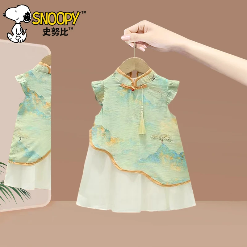 史努比史努比女童夏季中式连衣裙旗袍 古风国潮清新裙子