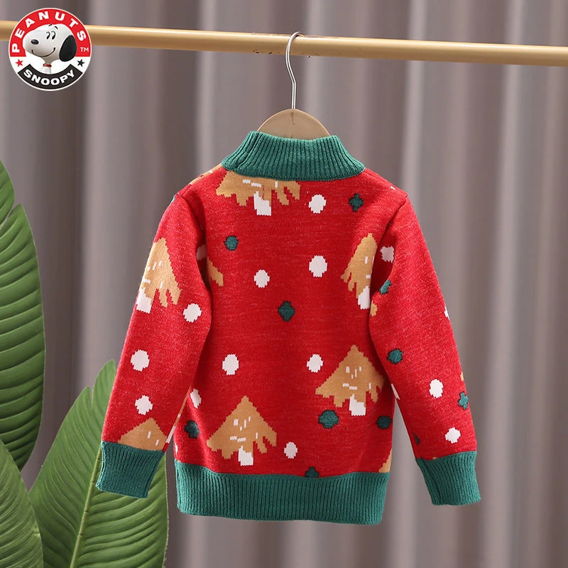 Snoopy/史努比男女童圣诞款加绒冬季毛衣 儿童印花洋气韩版毛衣