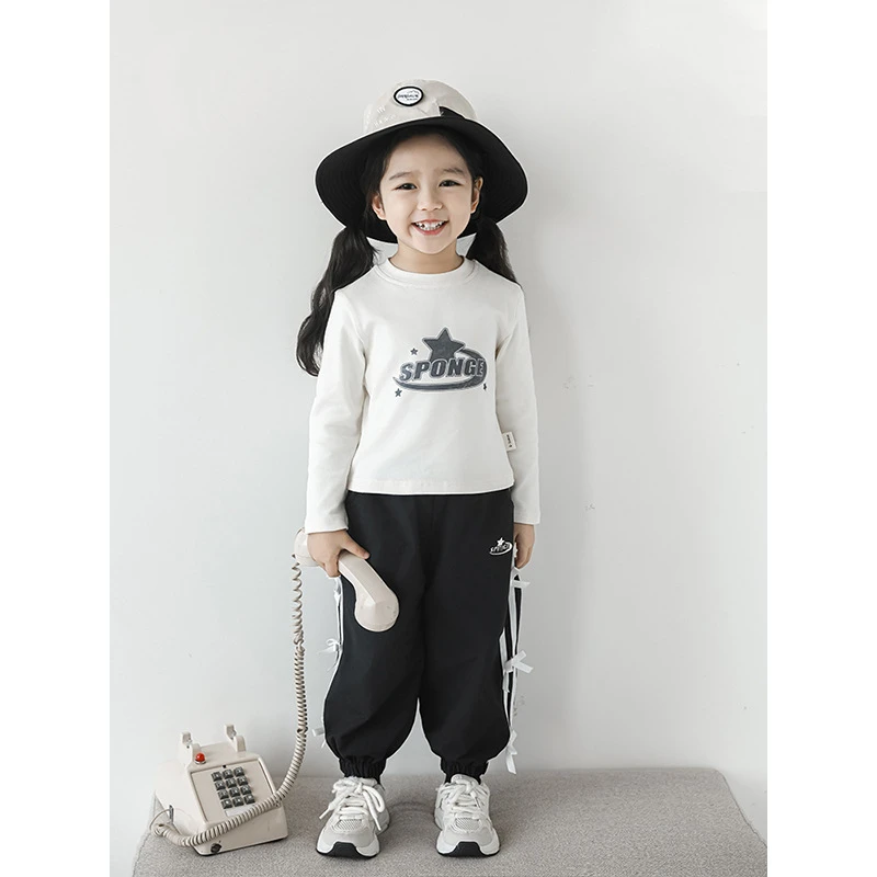 清 2024秋季新款女童星星英文印花T恤卡通宝宝打底衫AQ0271