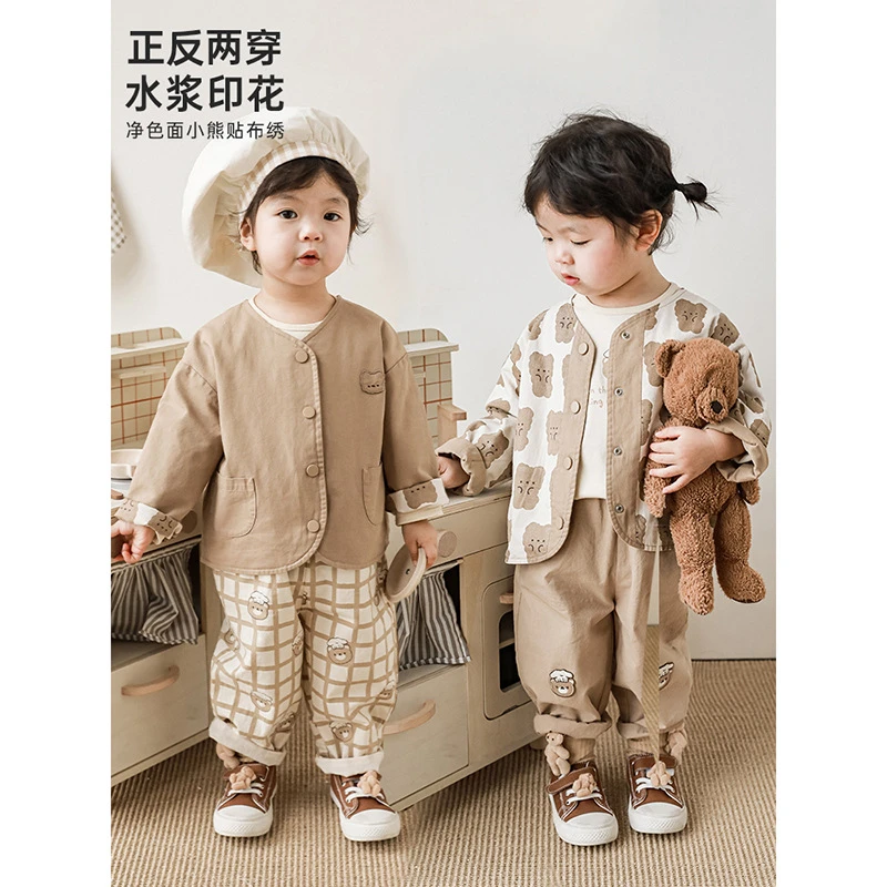 丘哆萌 儿童卡通面包熊印花T恤春秋款女童休闲外套长袖体恤AC0037