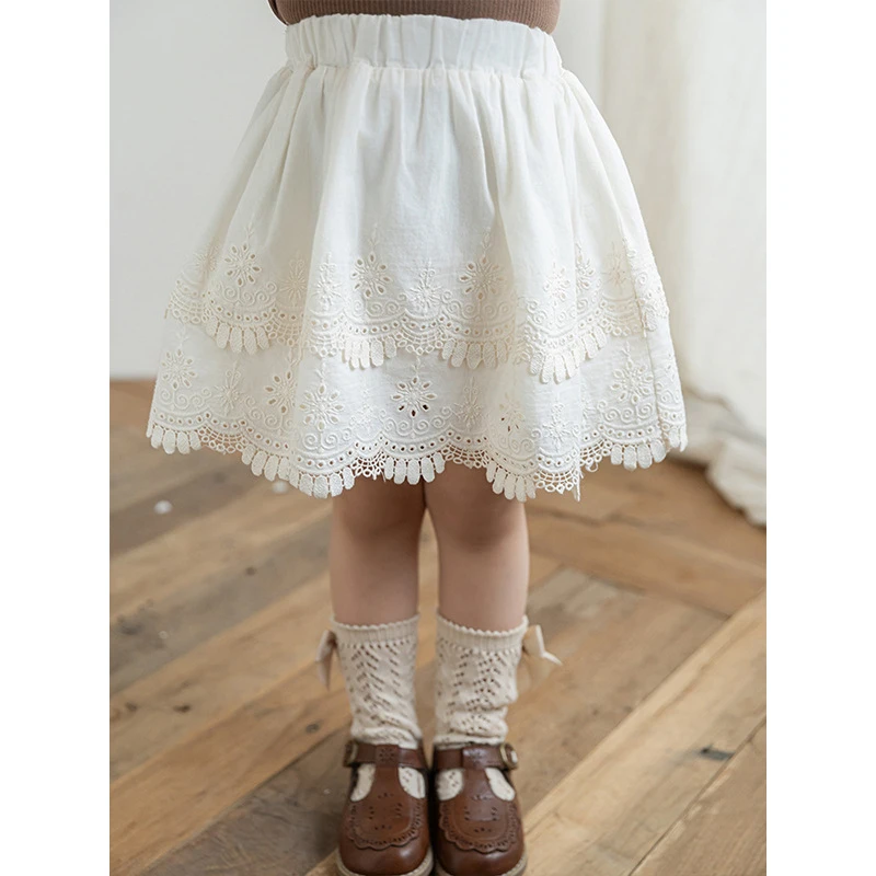 女童时尚蕾丝刺绣短裙2024夏季新款百搭薄款半身裙X4490