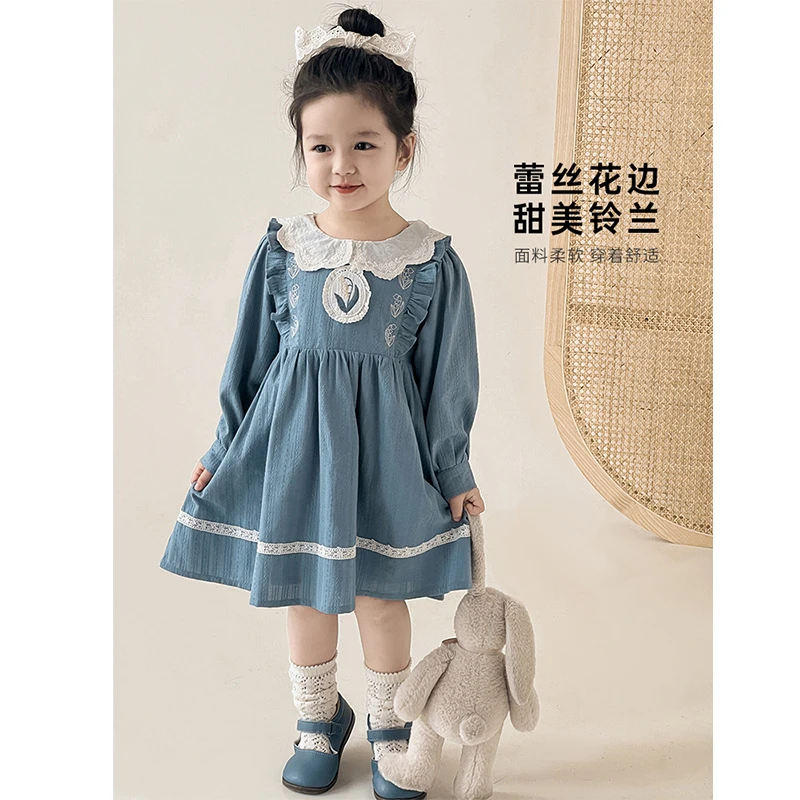 【2025丘哆萌春款清】女童蕾丝花边连衣英式复古公主裙裙子AC0085