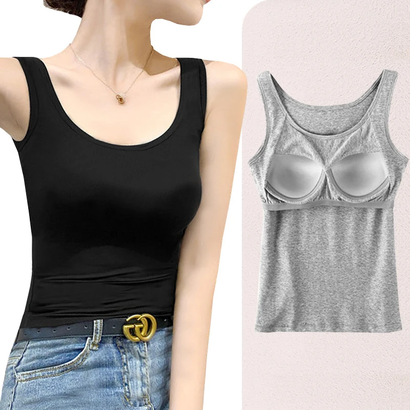 大码白色吊带女士外穿西装修身打底一体式带胸垫带胸垫的背心