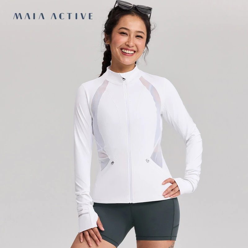 MAIAACTIVE【BX】柔韧塑形透气紧身健身训练长袖小高领拉链运动衣