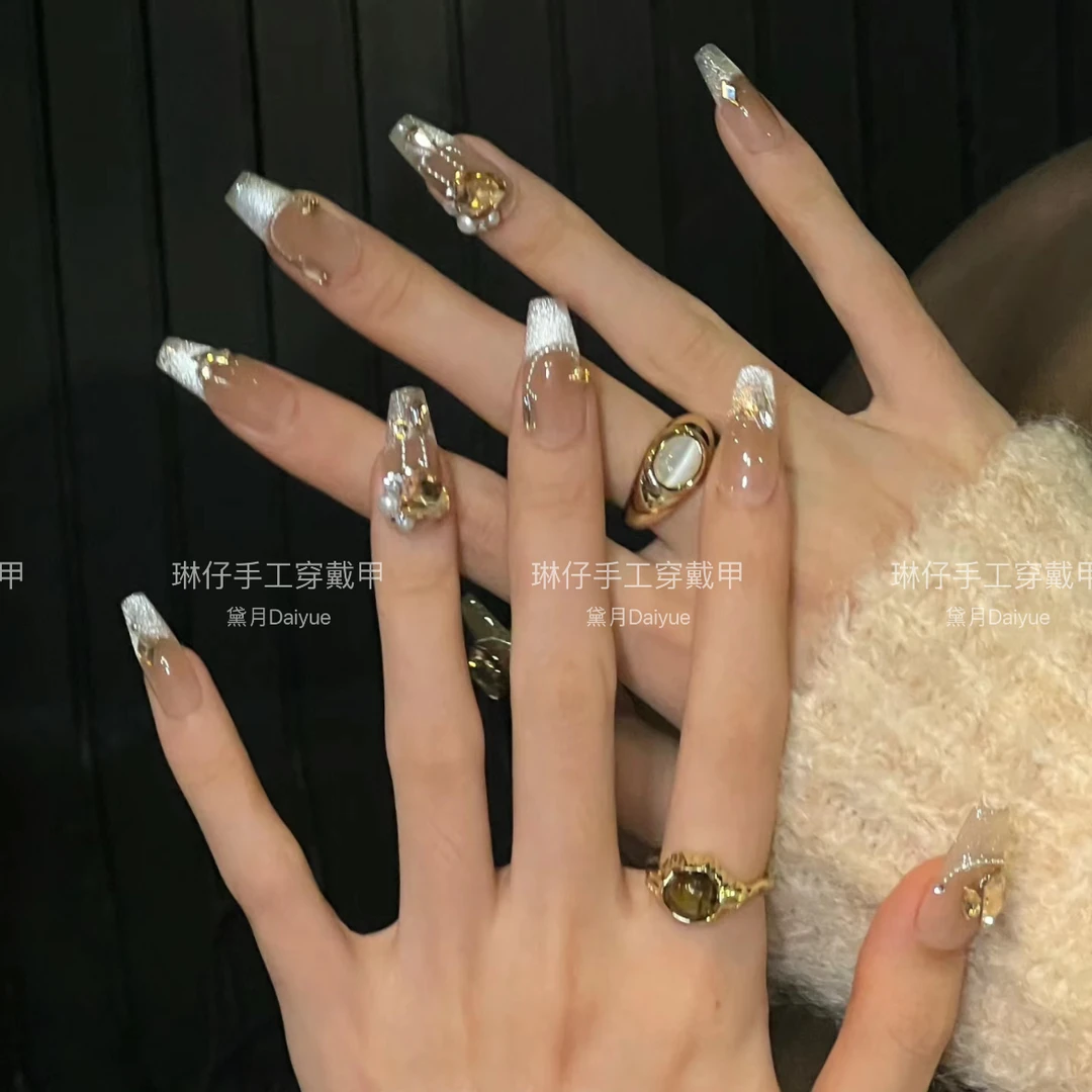 顶楼千金纯手工光疗美甲贴果冻贴片指甲穿戴甲简约梯形重复使用