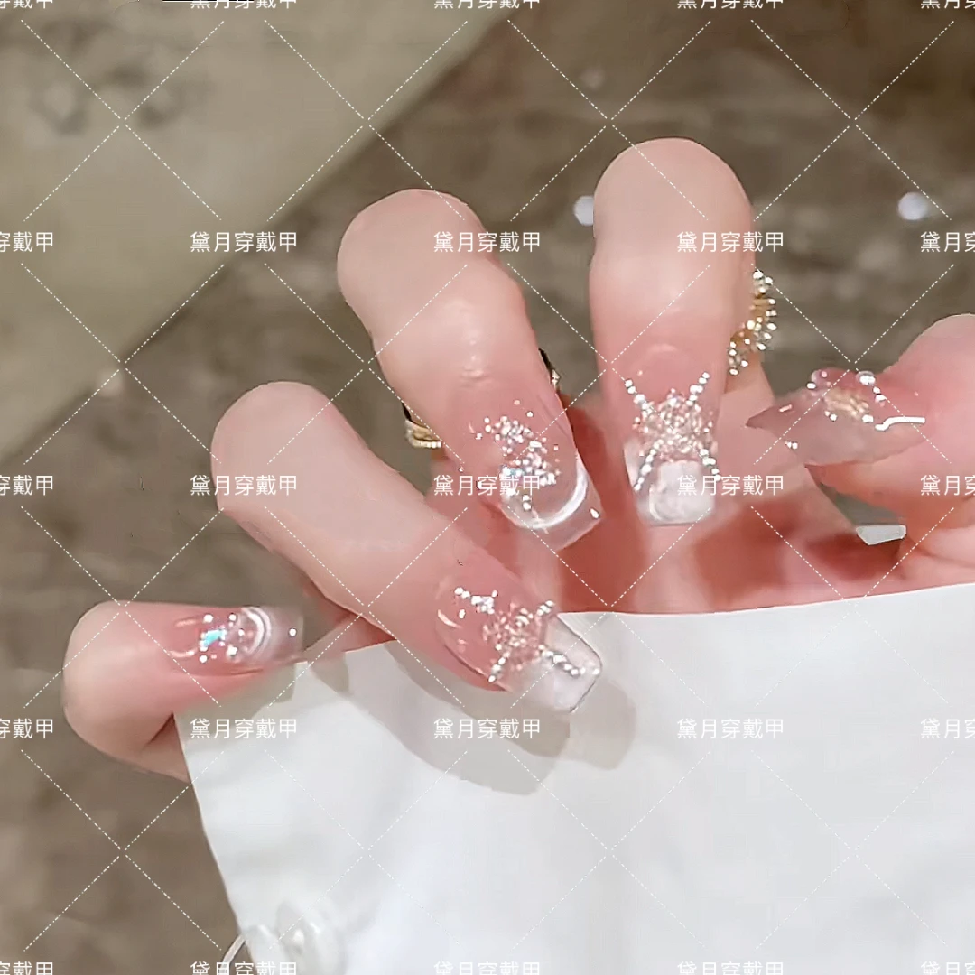 山茶物语纯手工光疗美甲贴果冻贴片指甲穿戴甲简约梯形重复使用
