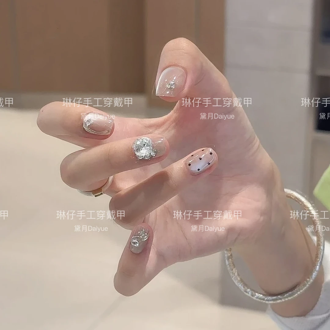 波点月光纯手工光疗美甲贴果冻贴片指甲穿戴甲简约梯形重复使用