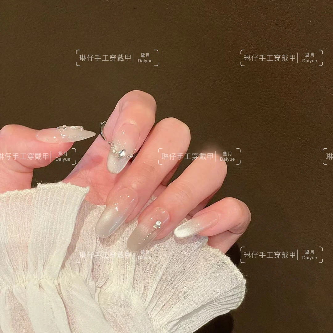 月光闪烁纯手工光疗美甲贴果冻贴片指甲穿戴甲简约梯形重复使用