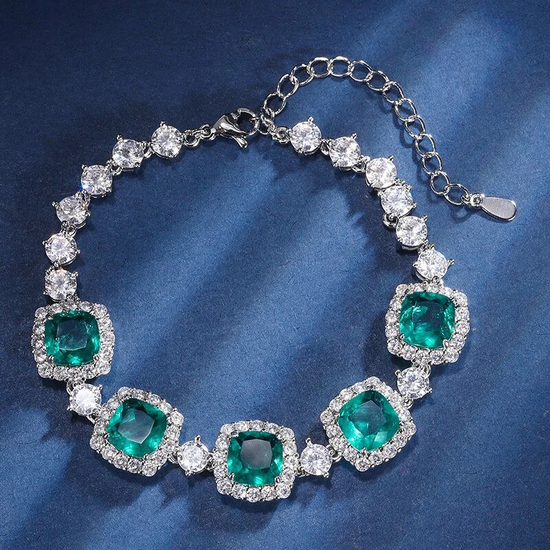 铜合金合成锆石耳饰 意GreenJadeHeart【绿翡之心】系列深邃手链