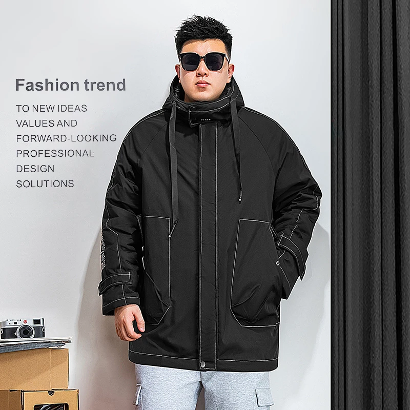 纺布者潮牌大码男装冬季连帽款潮流外套胖子加大加厚棉服MF1388