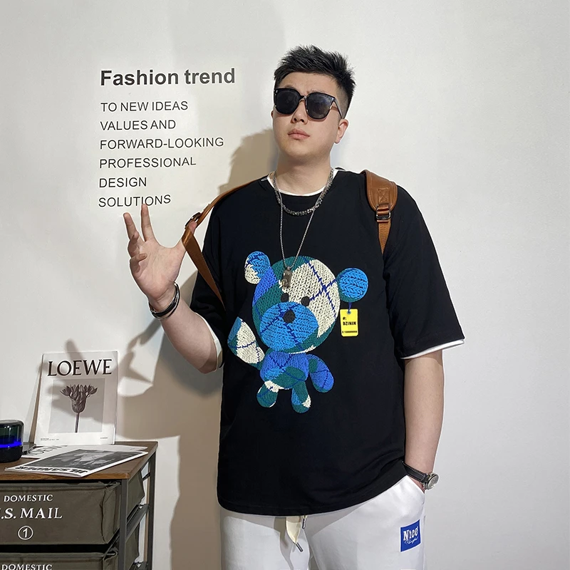 大白胖胖潮牌大码男装宽松圆领短袖t恤男胖子加肥加大夏季T1709